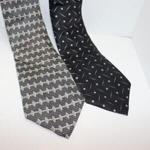 Perry‎ Ellis Portfolio Silk Tie Lot of 2 Black Gray Geometric Neckties
